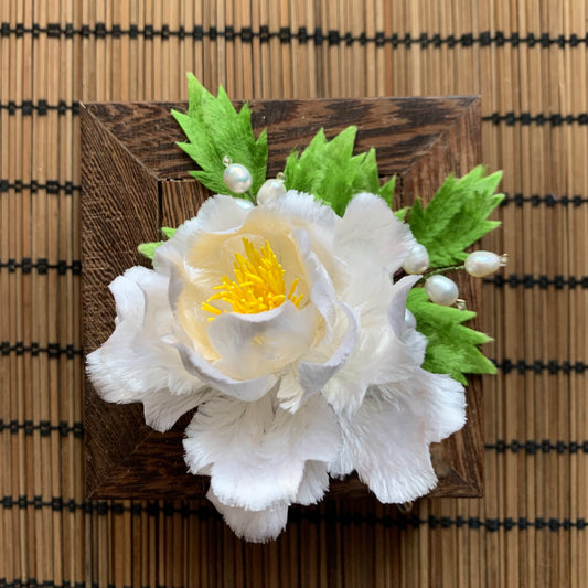 Handmade Velvet Flower White Peony Corsage for your wedding Groom Best Man