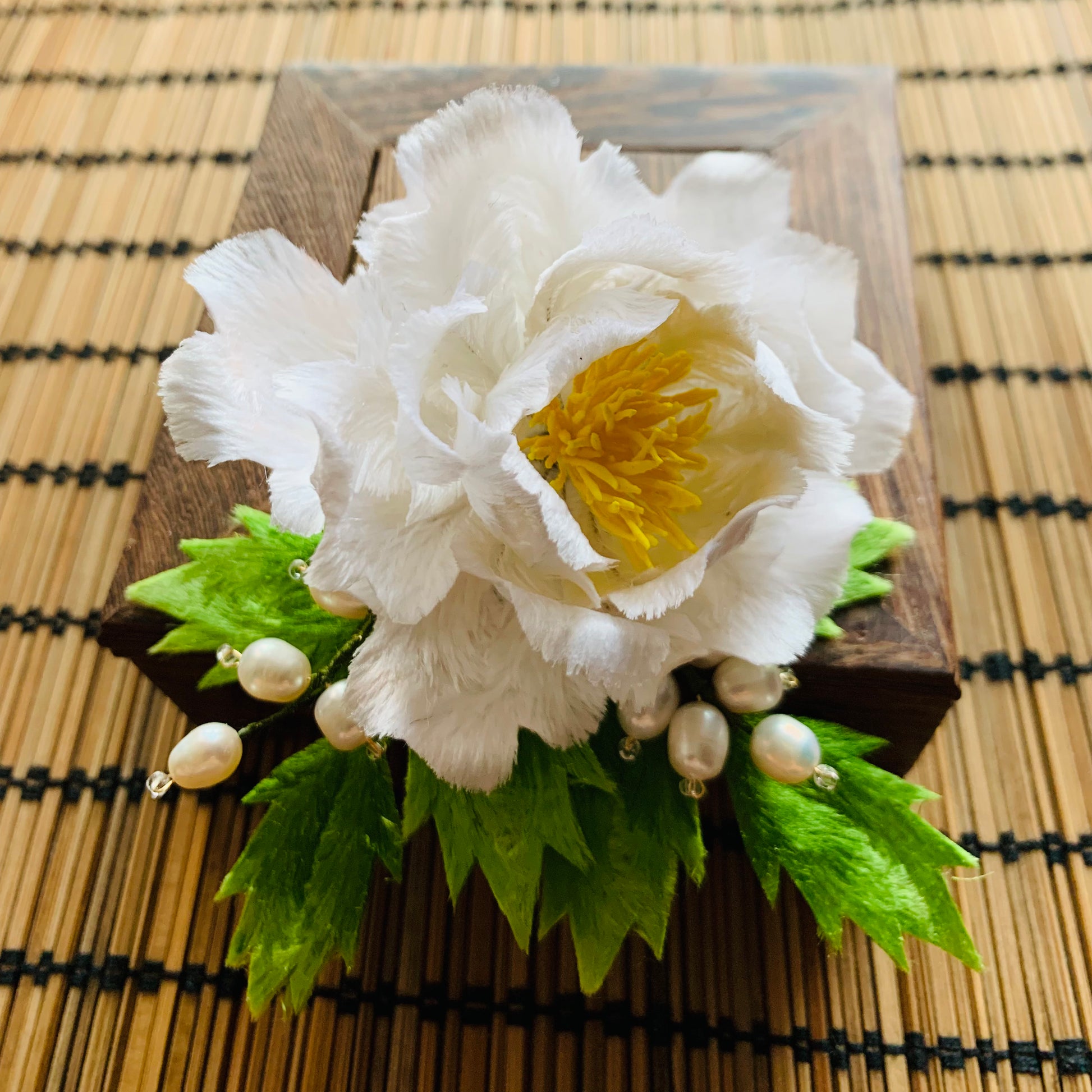 Handmade Velvet Flower White Peony Corsage for your wedding Groom Best Man