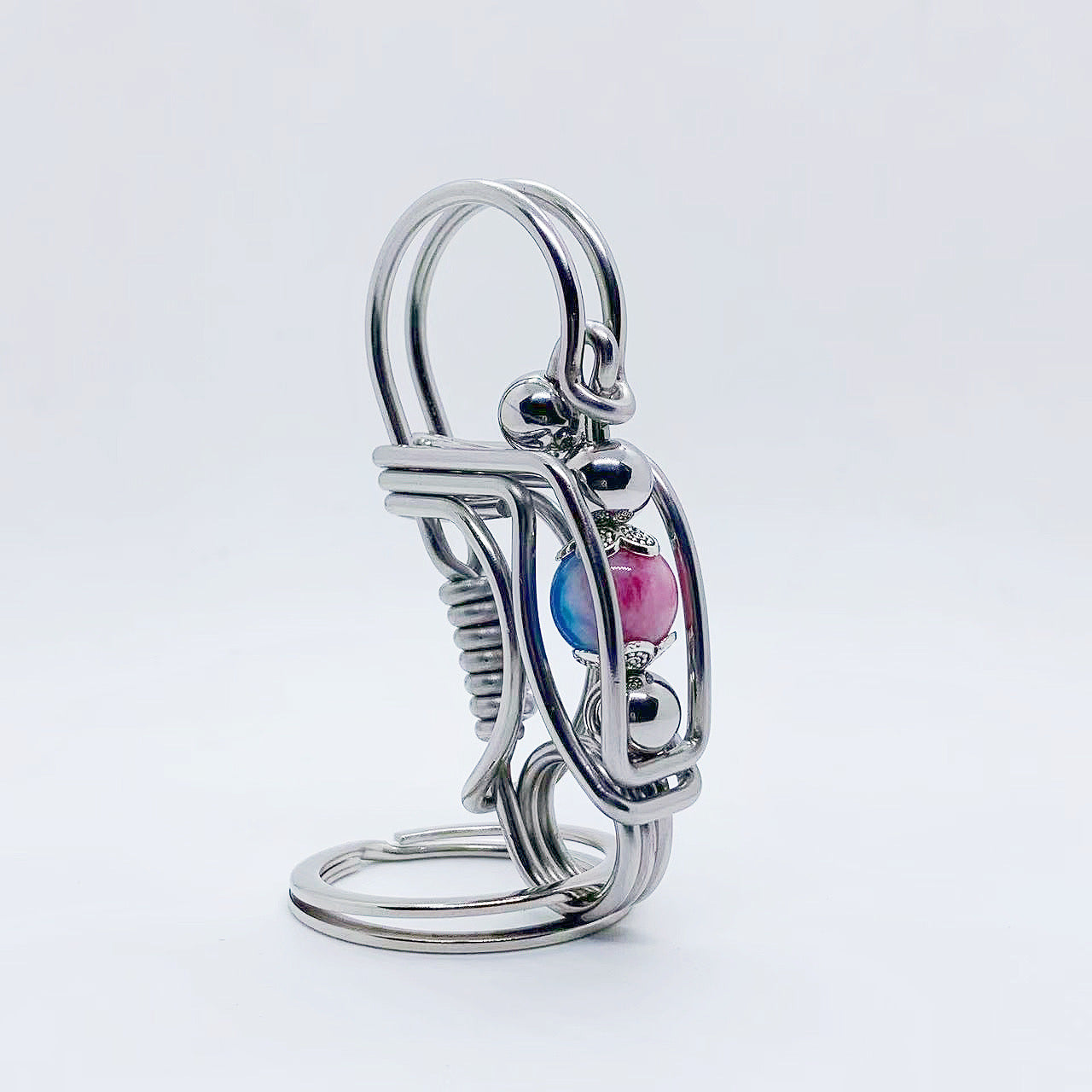 Safe and prosperous Key Chain Stainless steel handmade Three steel wires