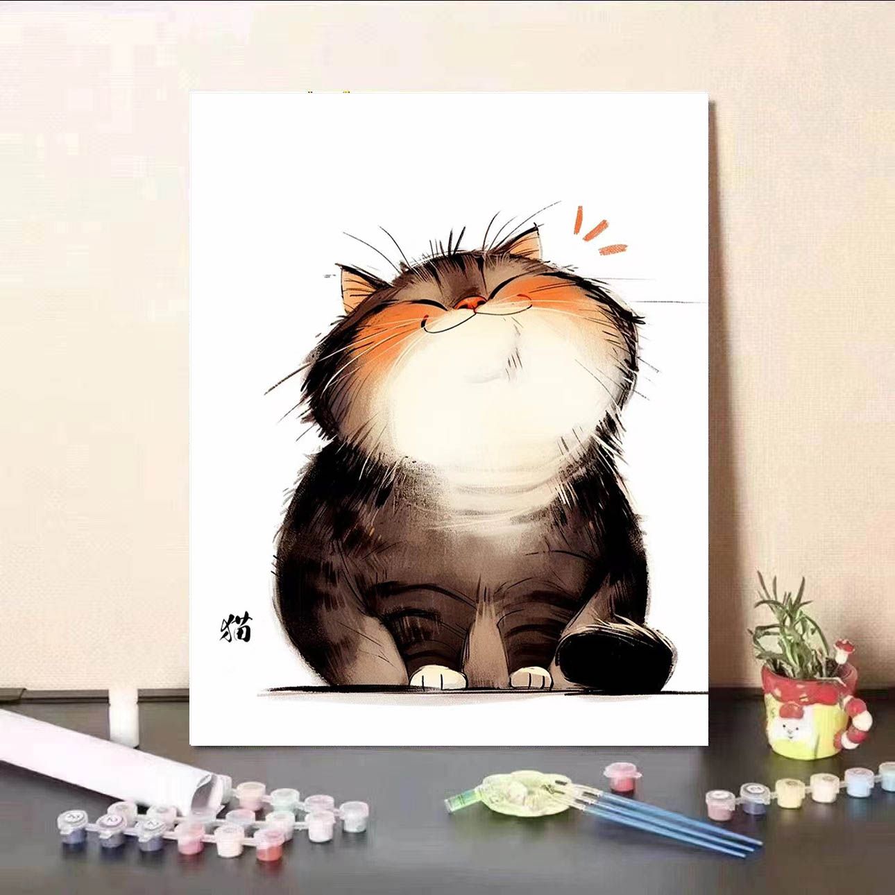 Cute Cat Digital Oil Painting DIY Handmade Colored Acrylic Decorative Painting Material Pack